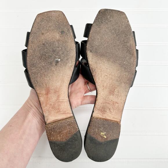 Saint Laurent Tribute Sandal Flat Mules Black Slides Smooth Leather - Picture 6 of 9